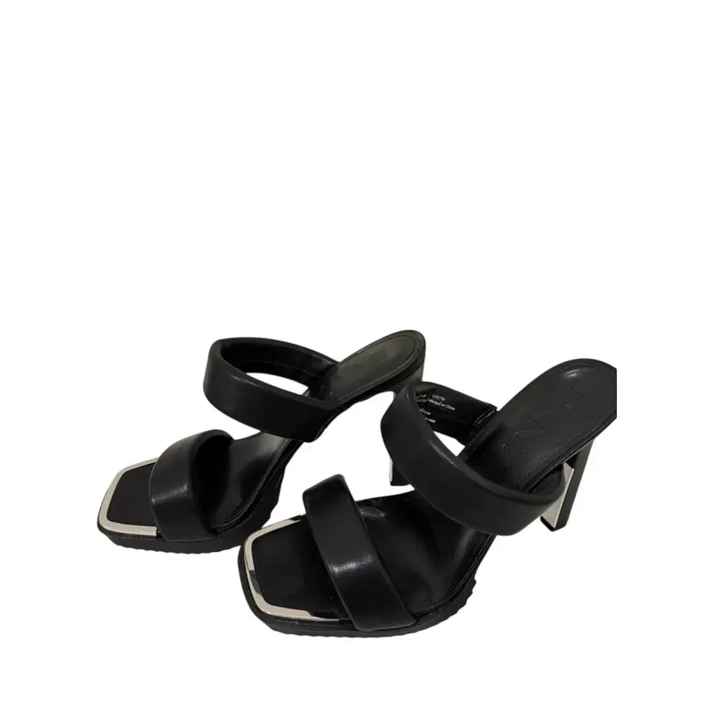 DKNY Ralia Leather Double Padded Strap Black Heels Square Toe| 9.5